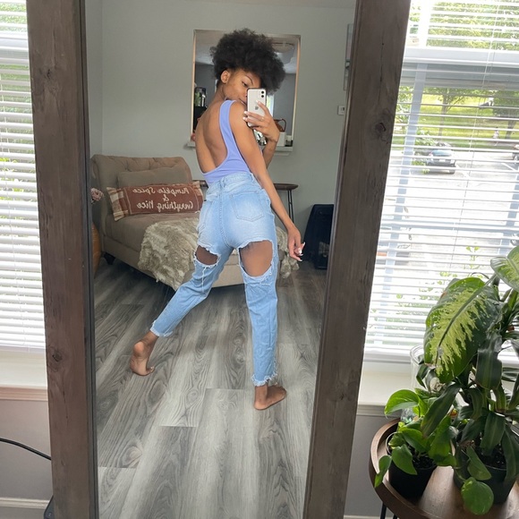 Baby Blue Super Distressed Boyfriend Jeans - Picture 8 of 11